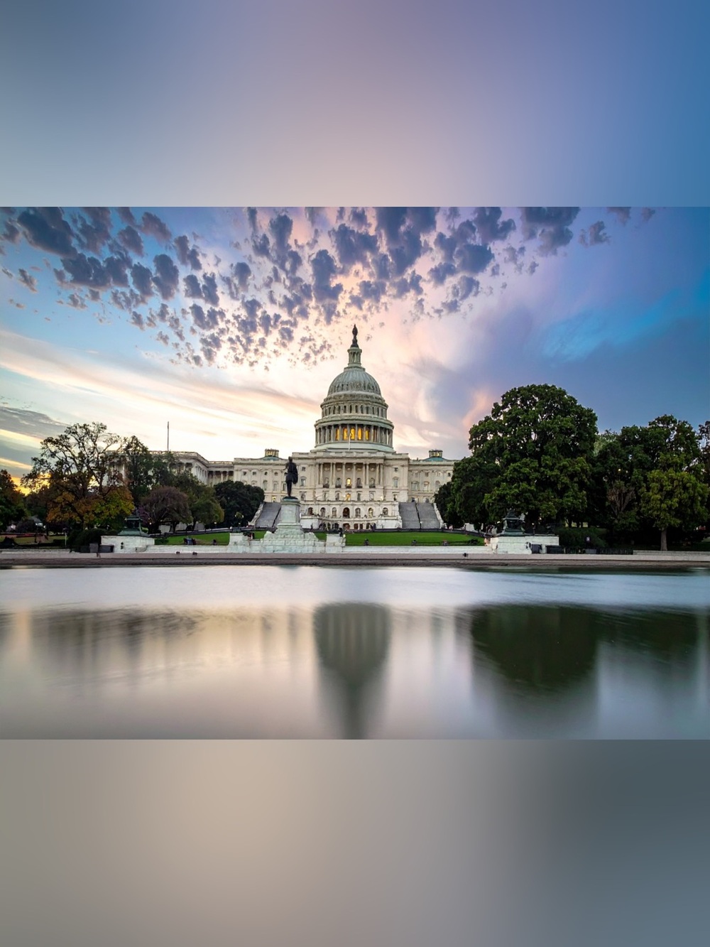 Capitol Reflection Photography Print in Blue and White